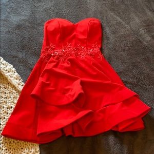Red strapless dress